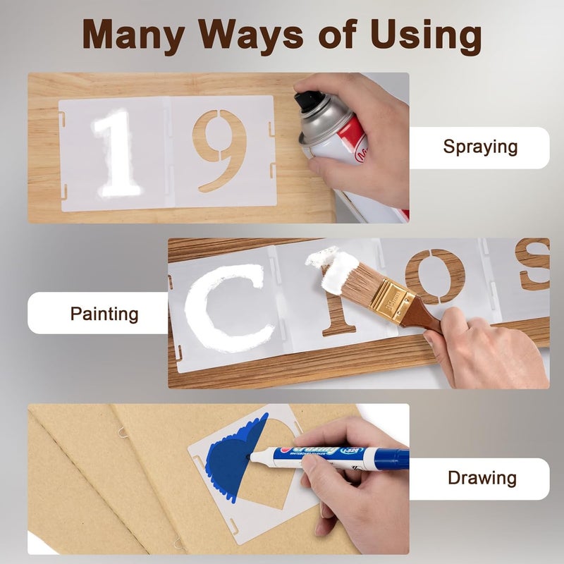 Amrules 65 Pcs 4 Inch Plastic Painting Stencils Reusable Letters Numbers and Symbols Stencil Art Crafts Interlocked Drawing Templates Set for Wood, Walls, Fabrics, Rocks - Image 5